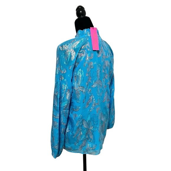 Lilly Pulitzer Galiana Silk Top Ocean Breeze Size M - Picture 6 of 16